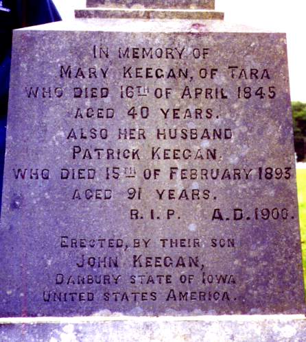 Headstone in the Durrow Parish Cemetery, Ireland